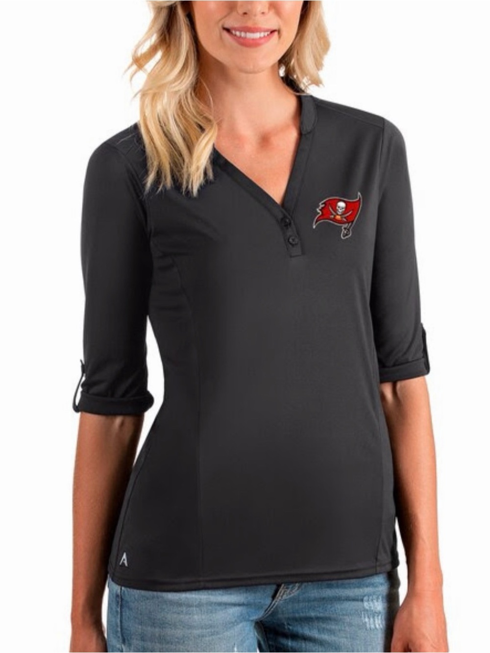 Tampa Bay Buccaneers Antigua Women's Accolade Black 3/4 Sleeve Top